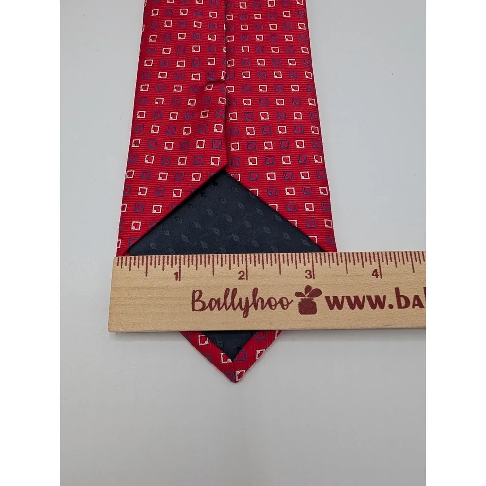 The Cotswold Collection by J.S. Blank Mens Red Geometric Squares Silk Tie